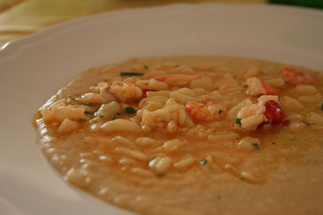 Lobster and shrimp with gnochettini & puree of white beans
